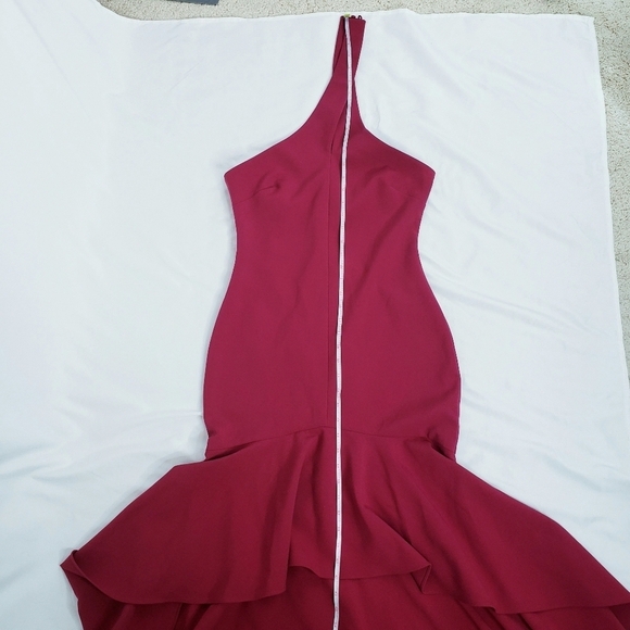 Likely Jenny Formal High Low Halter Gown Dress Berry Red 6 - Picture 9 of 12